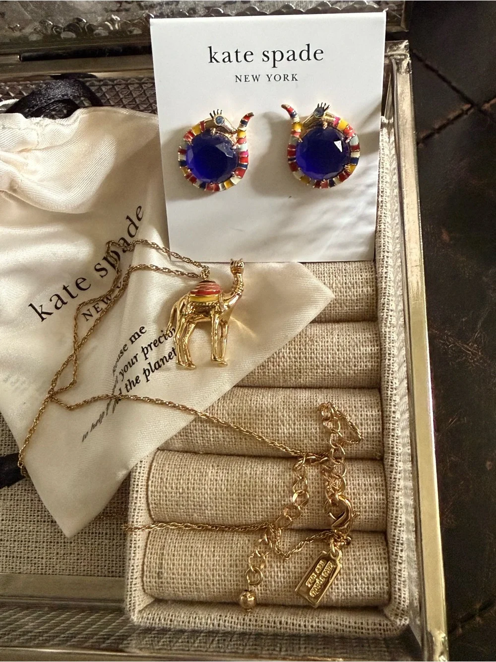 Gold Camel 🐪 Necklace & Blue Multicolor Snake 🐍 Earrings, SPICE THINGS UP